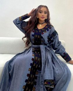 Timeless Habesha Kemis in Elegant Blue, Black, or Dark Gray