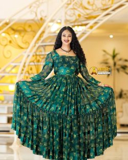 Elegantly Crafted Green and Dark Blue Chiffon