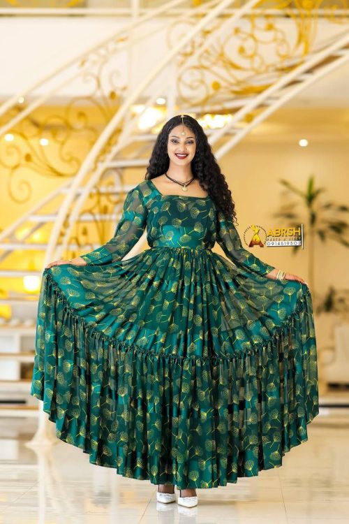 Elegantly Crafted Green and Dark Blue Chiffon - Image 2